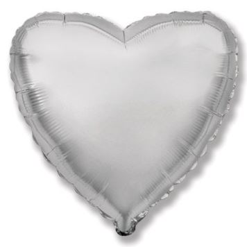 Balón foliový 45 cm  Srdce stříbrné - Valentýn / Svatba