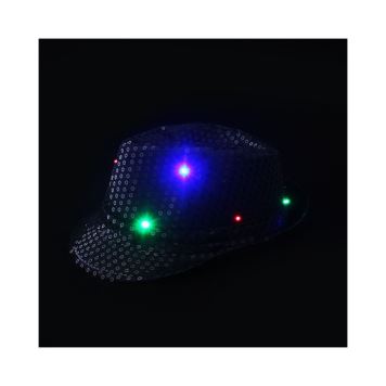 klobouk s flitry - disco černý s LED - 80.léta - Silvestr