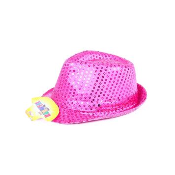 klobouk s flitry -  disco růžový s LED - 80.léta - Rozlučka se svobodou