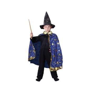 Kostým čaroděj - kouzelník - modrý plášť s hvězdami čarodějnice / Halloween