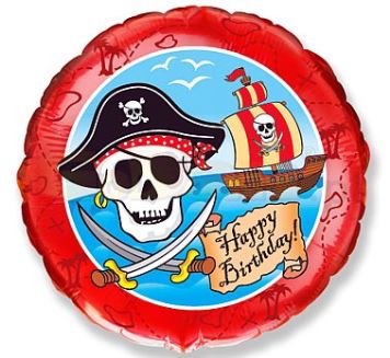 Balón foliový Pirát - Happy Birthday - narozeniny - 45 cm