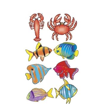 Dekorace mořský svět - Humr, krab, ryby - 8 ks
