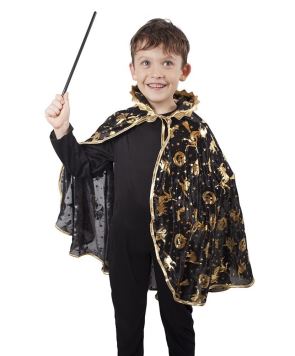 Karnevalový kostým plášť čaroděj - kouzelník - zlatý dekor - dětský - Halloween