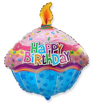 Balón foliový 60 cm - Happy Birthday - narozeniny - dort - muffin - cupcake