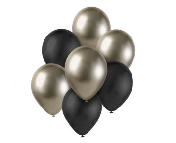 Sada latexových balónků - chromovaná prosecco,černá 7 ks - 30 cm