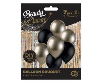 Sada latexových balónků - chromovaná prosecco,černá 7 ks - 30 cm