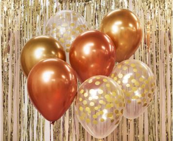 Sada latexových balónků - chromovaná růžovozlatá / rose gold 7 ks - 30 cm