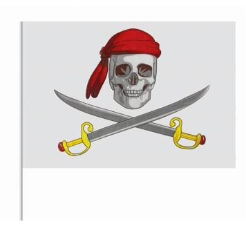 Vlajka pirátská s tyčí - 43 x 30 cm
