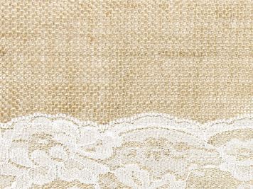 Dekorační juta s bílou krajkou - svatba - běhoun - 28 x 275 cm