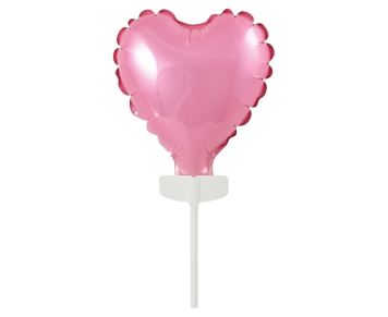 Fóliový balónek s držákem ve tvaru srdce - Valentýn - růžový - 8 cm