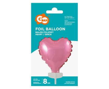Fóliový balónek s držákem ve tvaru srdce - Valentýn - růžový - 8 cm