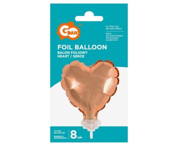 Fóliový balónek s držákem ve tvaru srdce - Valentýn - růžovo zlatá - 8 cm