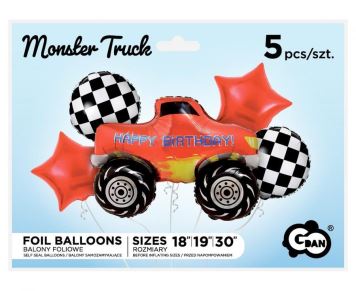 Balónková sada - 5 ks fóliových balónků - auto - Monster Truck