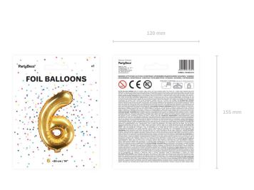 Balón foliový číslice ZLATÁ 35 cm -6 ( NELZE PLNIT HELIEM )