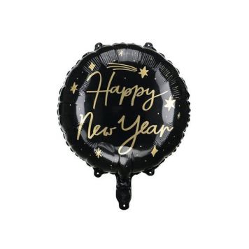 Balón foliový černý Happy New Year - Silvestr - 45 cm