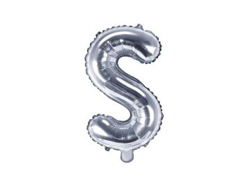 Balón foliový písmeno "S", 35cm, STŘÍBRNÝ (NELZE PLNIT HELIEM)