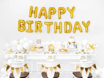 Balón foliový nápis narozeniny - HAPPY BIRTHDAY - ZLATÝ - gold 340 x 35 cm - Balónek