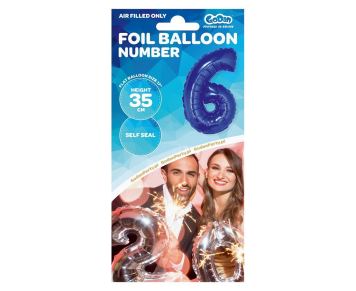 Balón foliový číslice MODRÁ 35 cm - 6  ( NELZE PLNIT HELIEM )