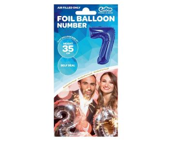 Balón foliový číslice MODRÁ 35 cm - 7  ( NELZE PLNIT HELIEM )