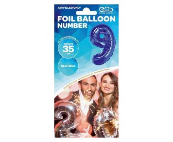 Balón foliový číslice MODRÁ 35 cm - 9  ( NELZE PLNIT HELIEM )