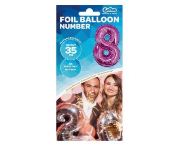 Balón foliový číslice RŮŽOVÁ 35 cm - 8  ( NELZE PLNIT HELIEM )