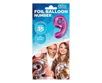 Balón foliový číslice RŮŽOVÁ 35 cm - 9  ( NELZE PLNIT HELIEM )