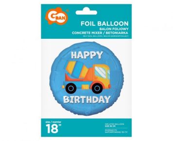 Foliový balonek kulatý Auto - domíchávač - stavba - staveniště - 45 cm