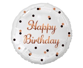 Fóliový balónek bílý Happy Birthday - narozeniny - zlatý nápis - 45 cm