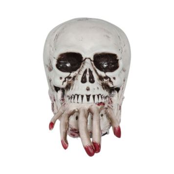 Dekorace Lebka s krvavou rukou - pohyblivá se zvukem a světlem - Halloween