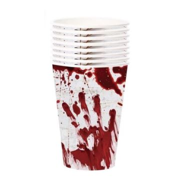 Papírové kelímky - krvavé otisky - Krev - Halloween - 355 ml - 6 ks