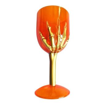 Oranžový pohár s rukou kostlivce - 18 cm - Halloween
