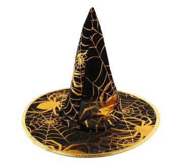 Klobouk čarodějnice - čaroděj - zlatý - HALLOWEEN - 32 cm
