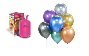 Helium a sada latex. balónků - chrom. mix barev - 7 ks, 30 cm