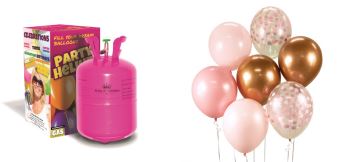 Helium a sada latex. balónků - chrom. růžová 7 ks, 30 cm