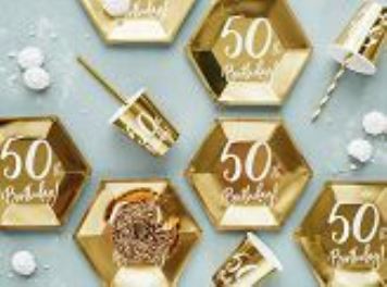 Papírové kelímky 50 LET - narozeniny - Happy birthday - zlaté - 220 ml, 6 ks