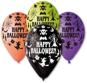 Balónky pastelové Happy Halloween - mix barev - 30 cm - 5 ks