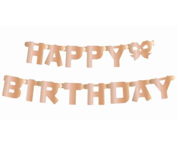 Girlanda narozeniny - Happy Birthday - růžovozlatá - rose gold, 11x160 cm