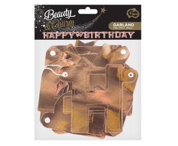 Girlanda narozeniny - Happy Birthday - růžovozlatá - rose gold, 11x160 cm