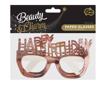 Papírové brýle Happy Birthday - narozeniny - rose gold - růžovozlaté 4 ks