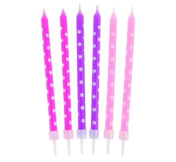 Narozeninové svíčky růžovo-fialové s puntíky - 24 ks - 11,5 cm
