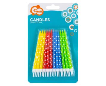 Narozeninové svíčky barevné s puntíky - 24 ks - 11,5 cm