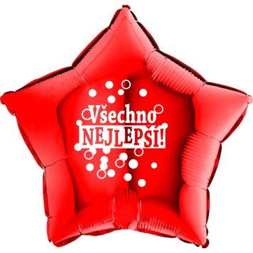 Balón foliový - Všechno nejlepší - hvězda červená - 43 cm