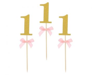 Zapichovátka do cupcaku 1. narozeniny - holka - růžové - 10 ks