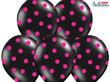Silné Balónky 30 cm PASTEL ČERNÉ -  růžový puntík - 1ks - Rozlučka se svobodou