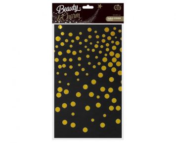 Ubrus foliový  zlaté puntíky - černý - 137 x 183 cm