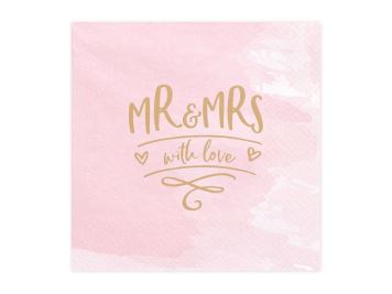 Ubrousky s nápisem "Mr & Mrs with love" - "Pan a Paní s láskou" 33x33 cm, 20 ks