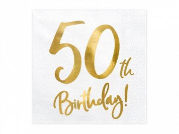 Ubrousky 50 LET - narozeniny - Happy birthday - bílé - 33 x 33 cm - 20 ks