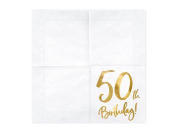 Ubrousky 50 LET - narozeniny - Happy birthday - bílé - 33 x 33 cm - 20 ks