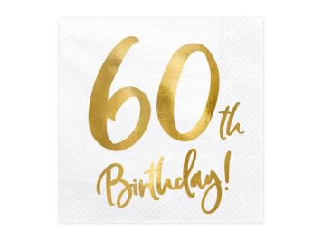 Ubrousky 60 LET - narozeniny - Happy birthday - bílé - 33 x 33 cm - 20 ks