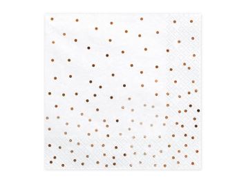 Ubrousky bílé s růžovo-zlatými puntíky, 33x33 cm - 20 ks